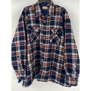 Vintage‎ Sears Shirt Jacket Mens 3X Navy Plaid Quilted Flannel Workwear Chore